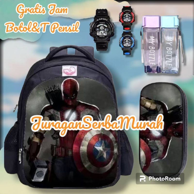 Tas Ransel Fashion Sekolah Anak Laki Laki PAUD TK SD Marvel Super Hero