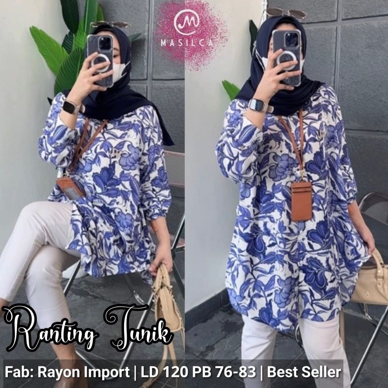Ranting Tunik Katun Rayon Viscose Motif Bunga Ld 120 Oversize Jumbo Fit XXXL Busui Kancing By Masilc