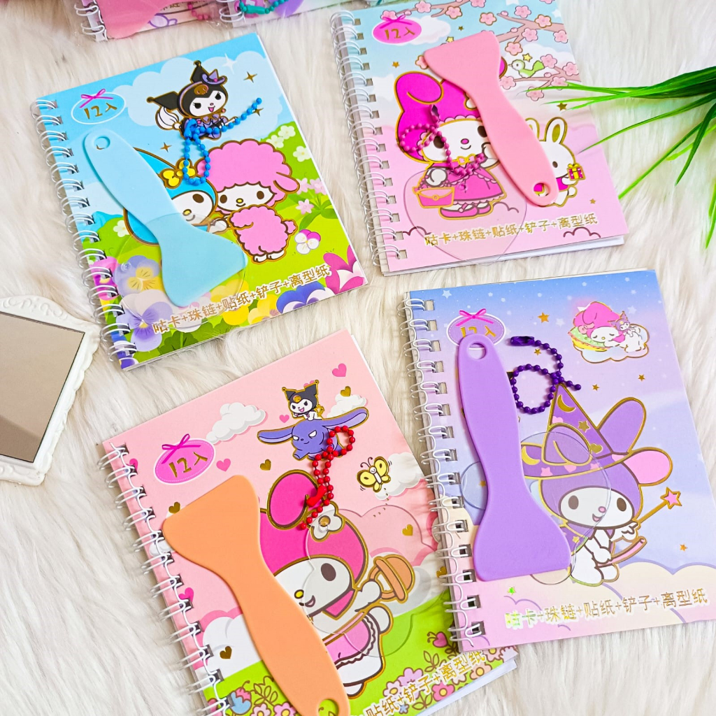 PAKET STICKER KARAKTER CEWE MELODY SANRIO12 LEMBAR BENTUK NOTEBOOK SPIRAL KODE SZ-149 UNIK ALAT JURNALING LUCU IMUT KARAKTER GAMBAR