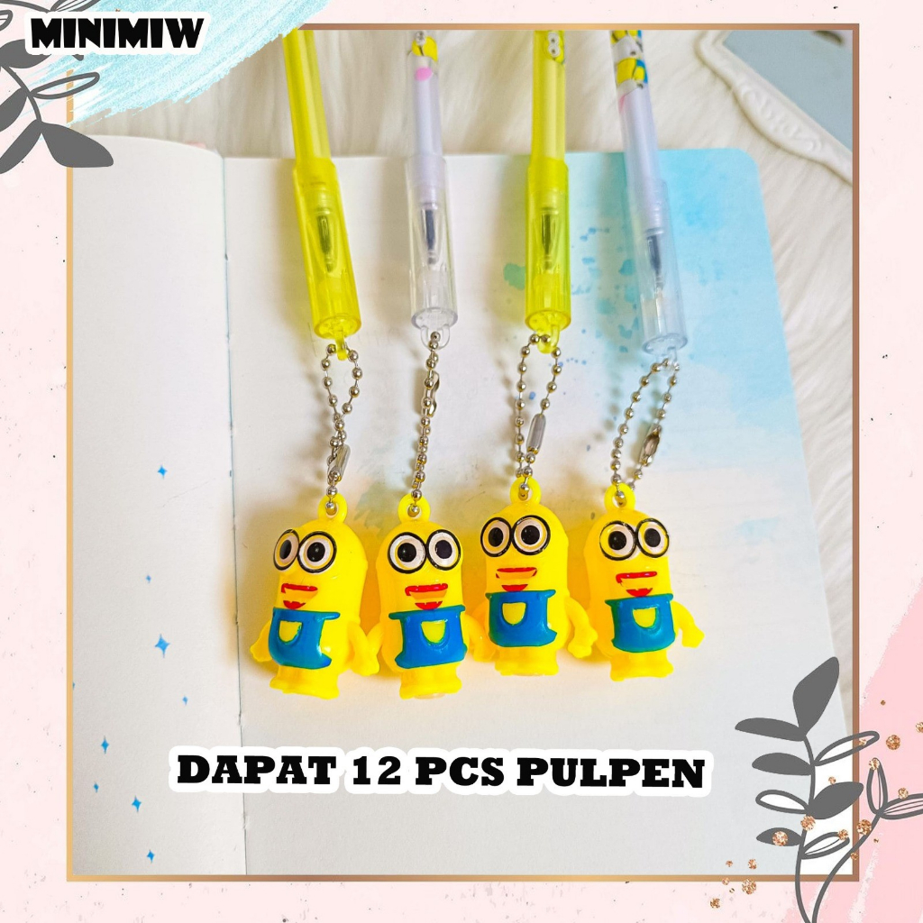 &quot;SELUSIN PULPEN GANTUNGAN KARTUN MINION TEROMPET ISI 12 PCS BOLPEN ALAT TULIS BOLPOIN UNIK IMUT MURAH PEN  GEL KARAKTER PENA UNIK LUCU MURAH&quot;