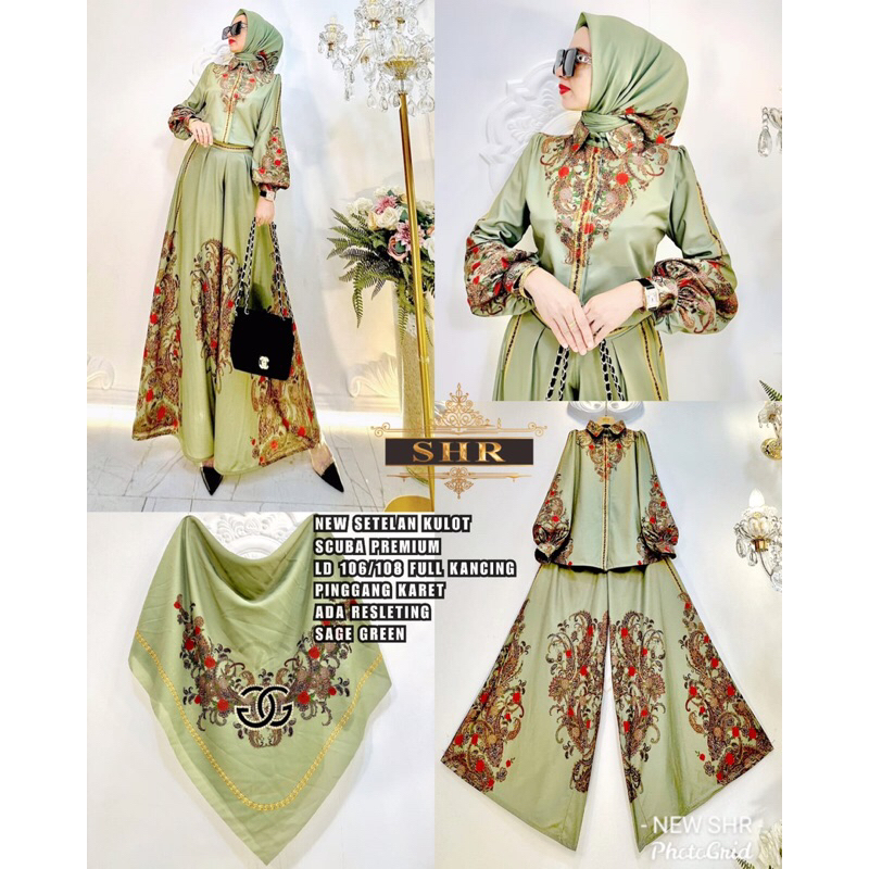 SHR SETELAN SCUBA UKIR  PREMIUM SAGE GREEN