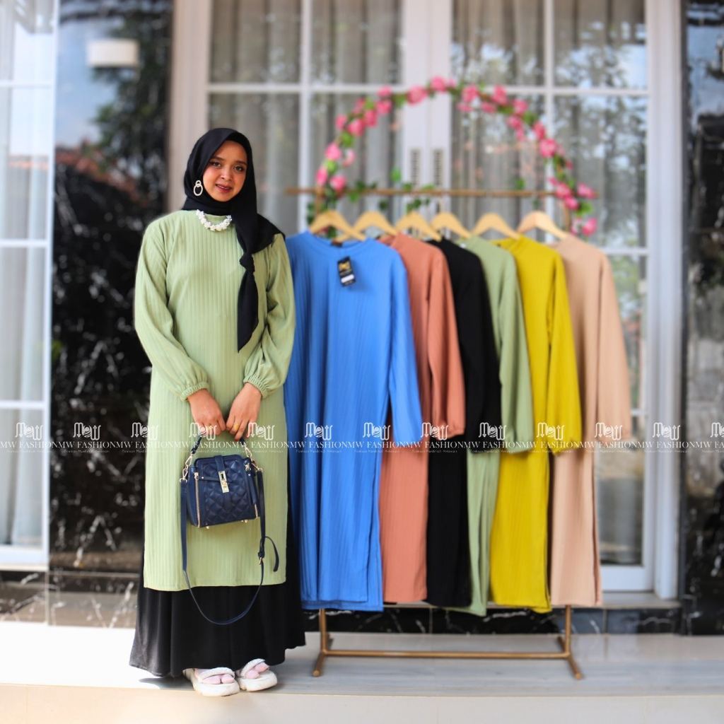 GROSIR HIJABKU Tania Long Tunik Knit Hornet Jumbo / Baju Wanita Big Size Jumbo Model  Midi dress oot