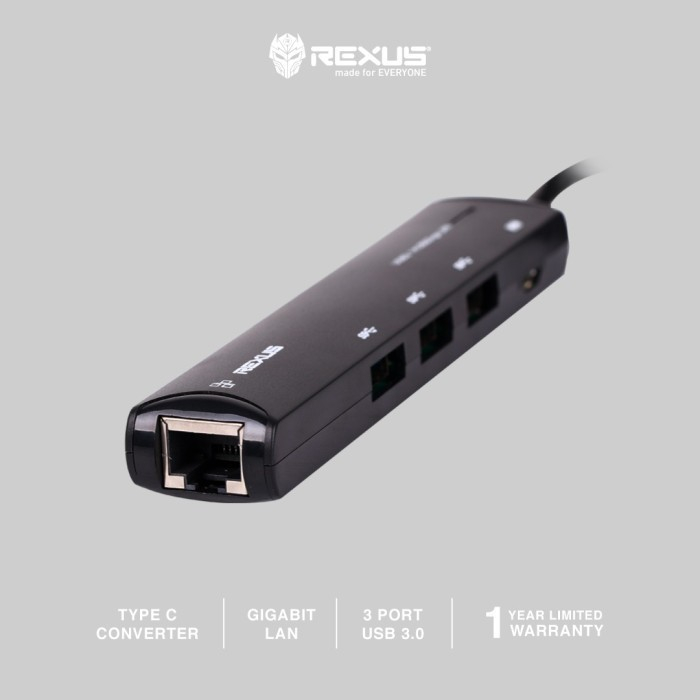 USB Hub Rexus 3.0 RXH-345 3 port with LAN + OTG Type C