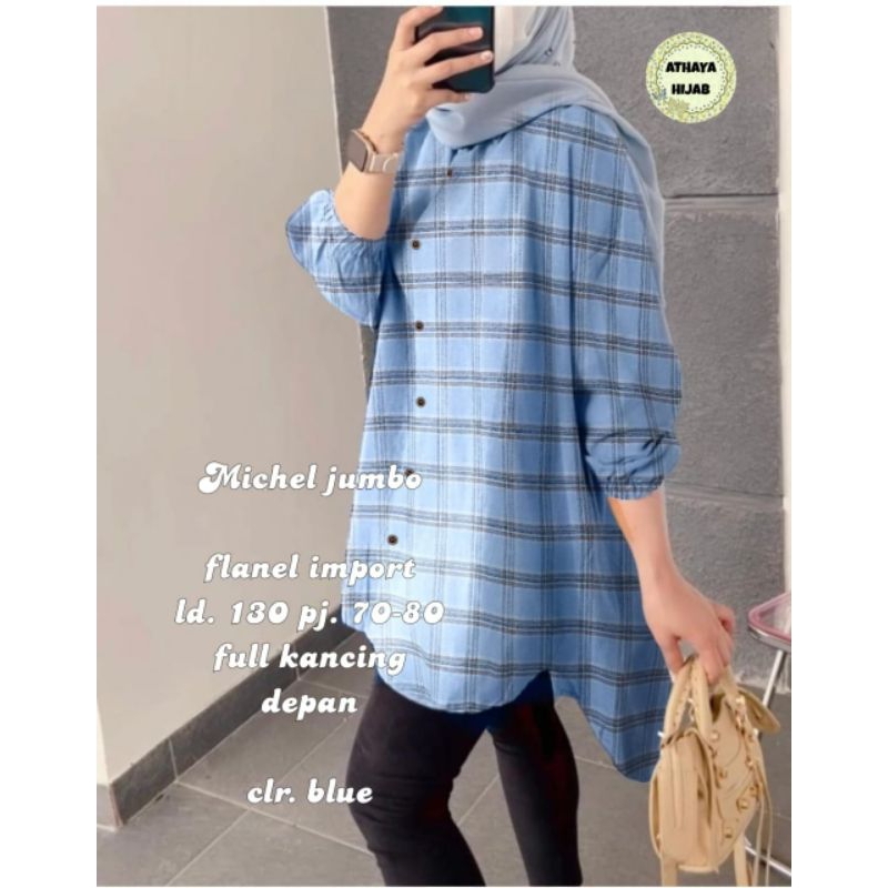 Kemeja Flanel Wanita Jumbo Oversize LD 130 Michel Jumbo Baju Atasan Wanita Kekinian By Athaya Hijab