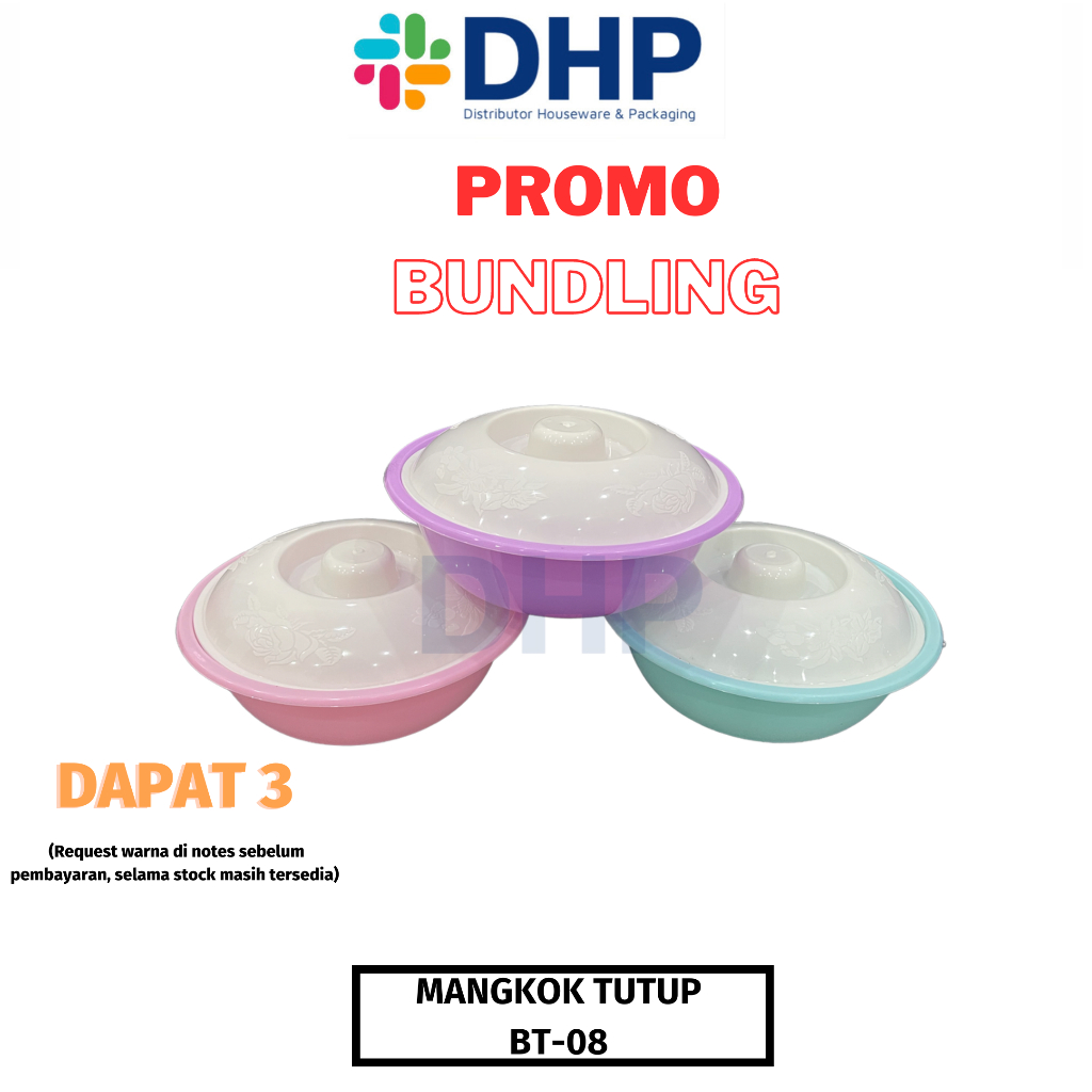 PROMO BUNDLING Mangkok Tutup BT-08 BULAT (ISI 3 pcs) Wadah Saji Basi Tutup Tempat Sayur Penyimpanan Makanan Plastik