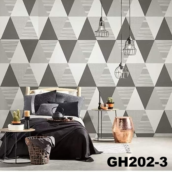 Wallpaper Sticker Motif Segitiga Abu Abu Kode GH202-3