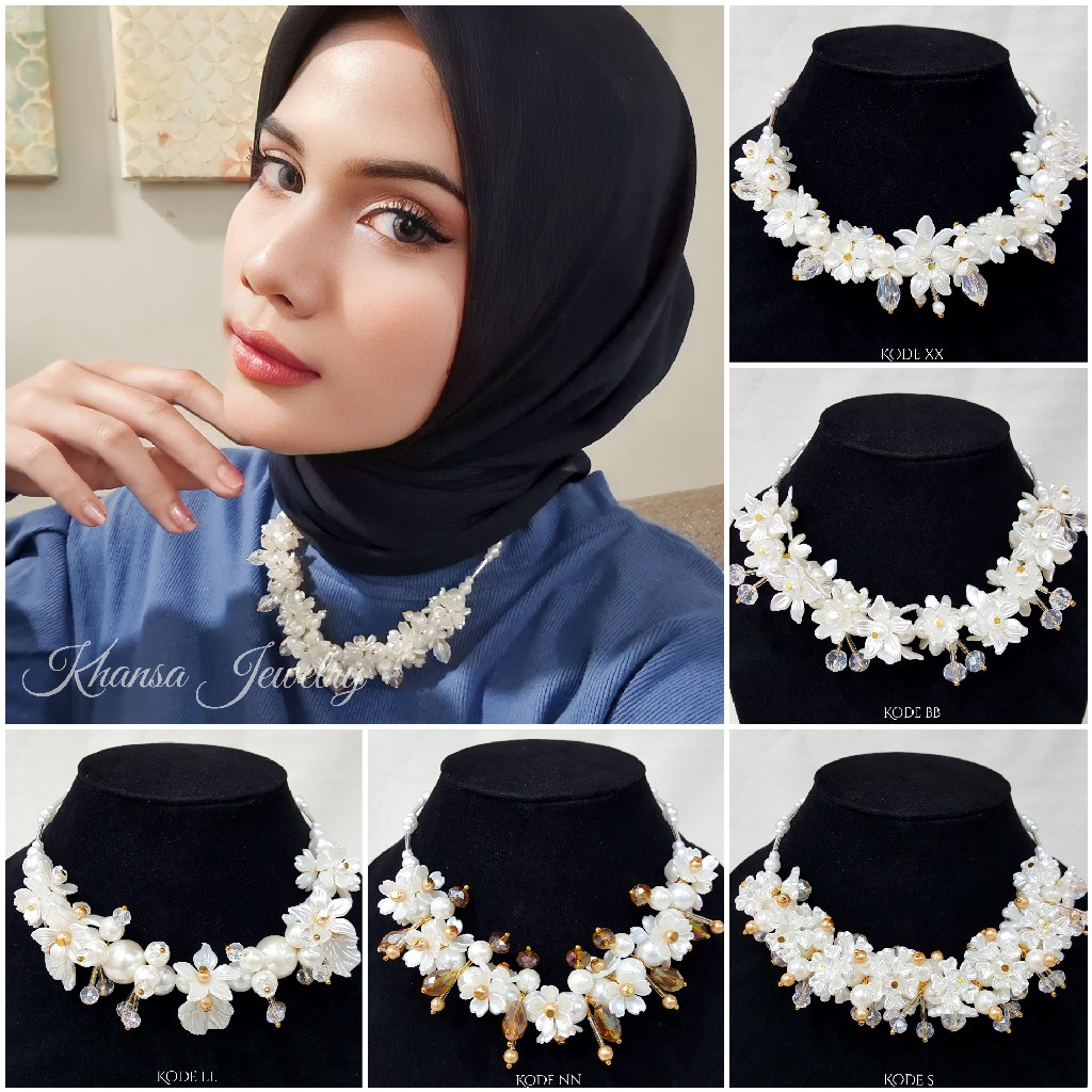 Kalung Hijab Beads Necklace Crystal Kalung Kondangan Kelopak Bunga - KH021