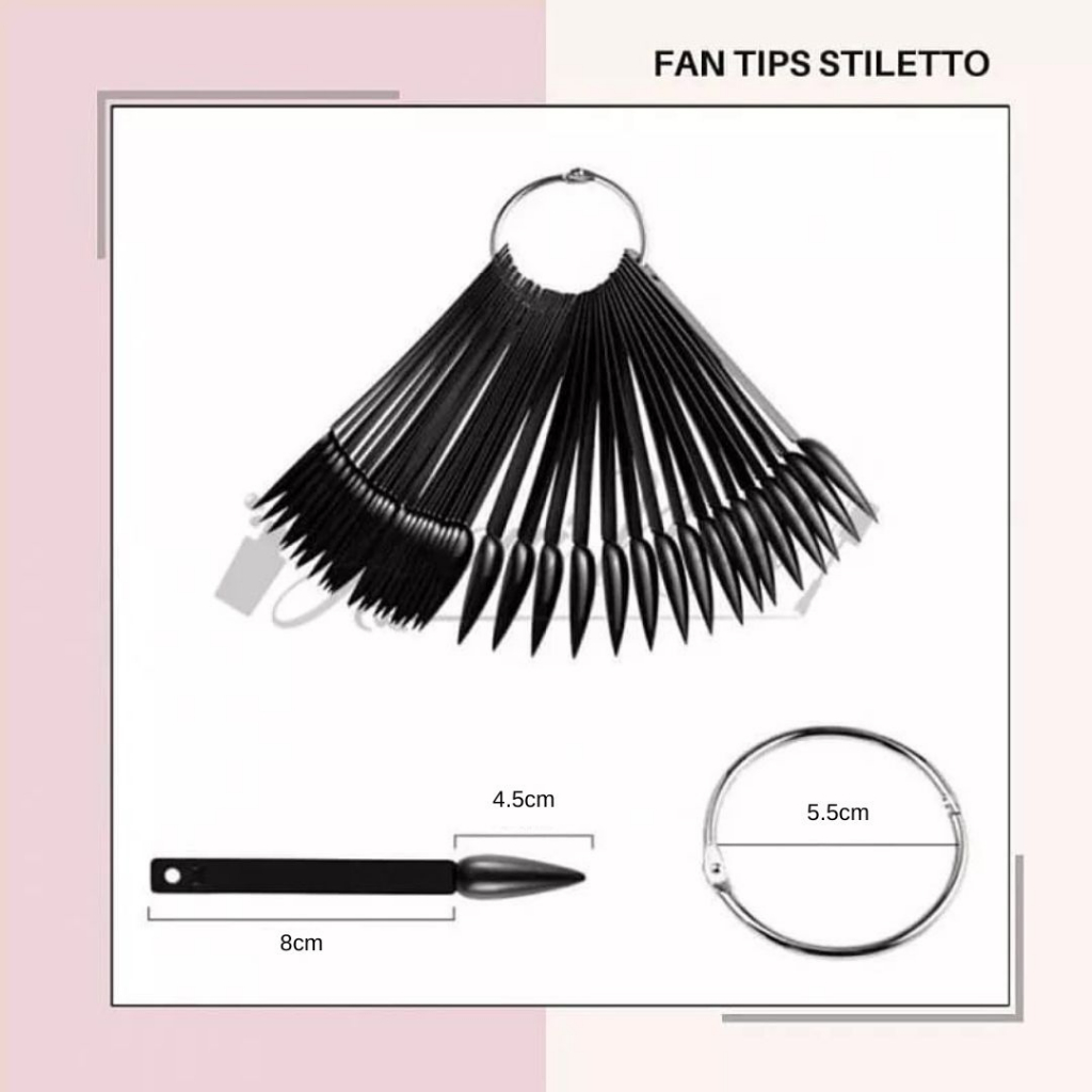 Fan tip stiletto 50pcs color black natural cream clear ring fan tips display nail art runcing