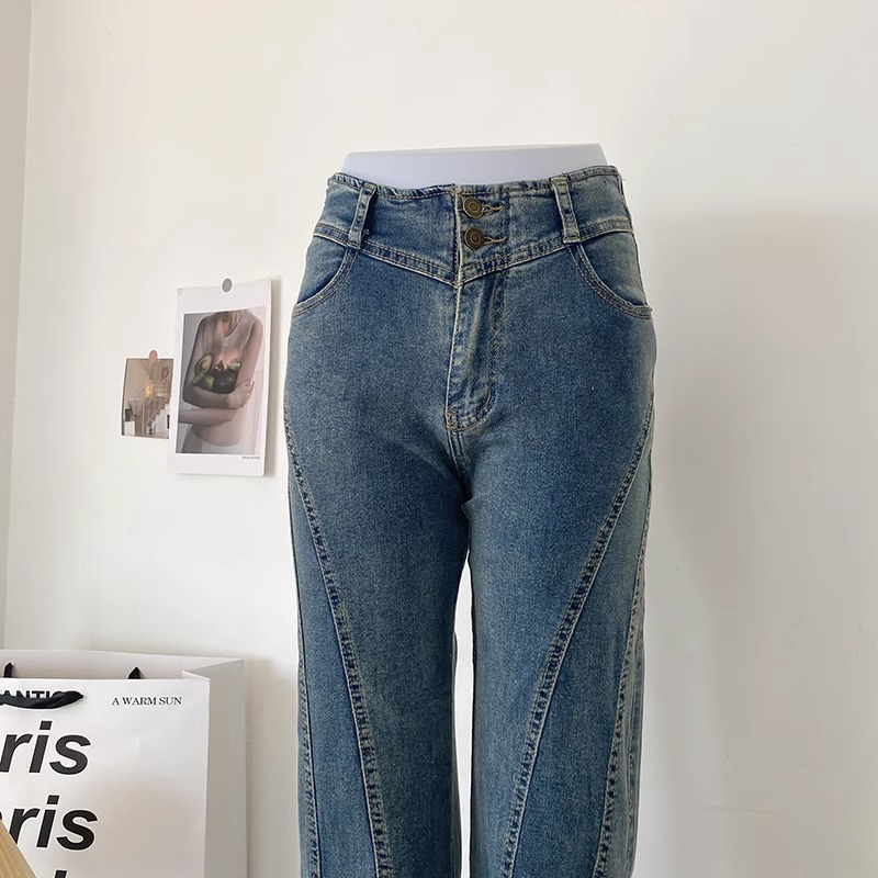 Jeans wanita model baru korea musim hujan flared jeans high waist slim fit slim fit raw edge