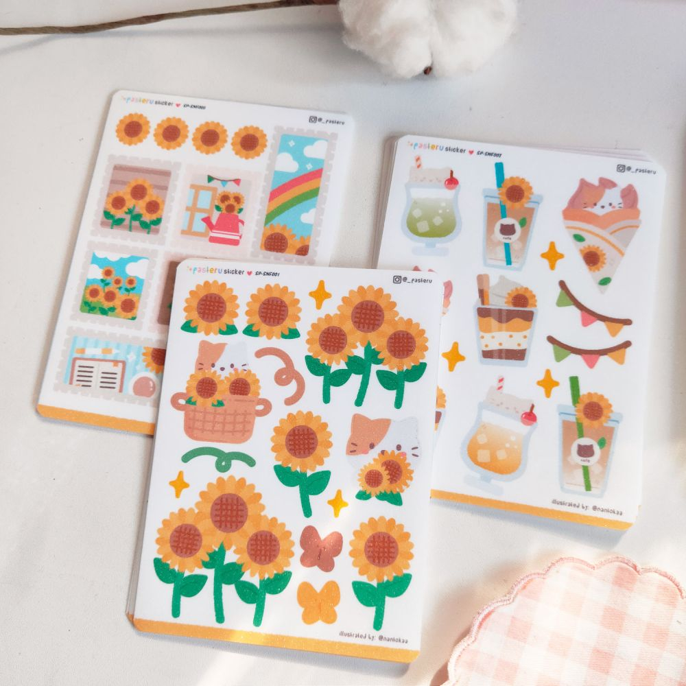 

PASTERU STICKER Sunflower Glitter Sticker Sheet / Stiker Kiss Cut