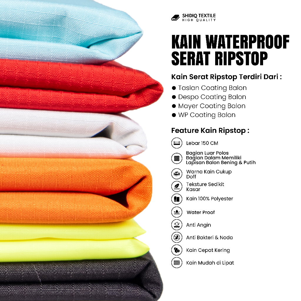 Kain Waterproof Serat Ripstop ( Bahan Jas Hujan, Tas, Jacket, DLL. )