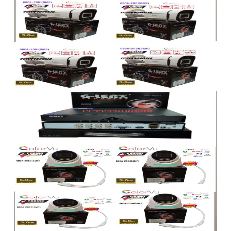 Paket Cctv 8CH ColorVu 5MP Paket 8 Camera Glenz CCTV Full Color