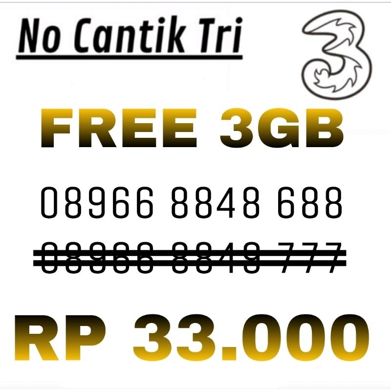 Kartu Perdana Tri HAPPY 3GB | HAPPY 5GB | HAPPY 8GB | HAPPY 18GB | NOCAN MURAH THREE 3 KUOTA DATA INTERNET NASIONAL