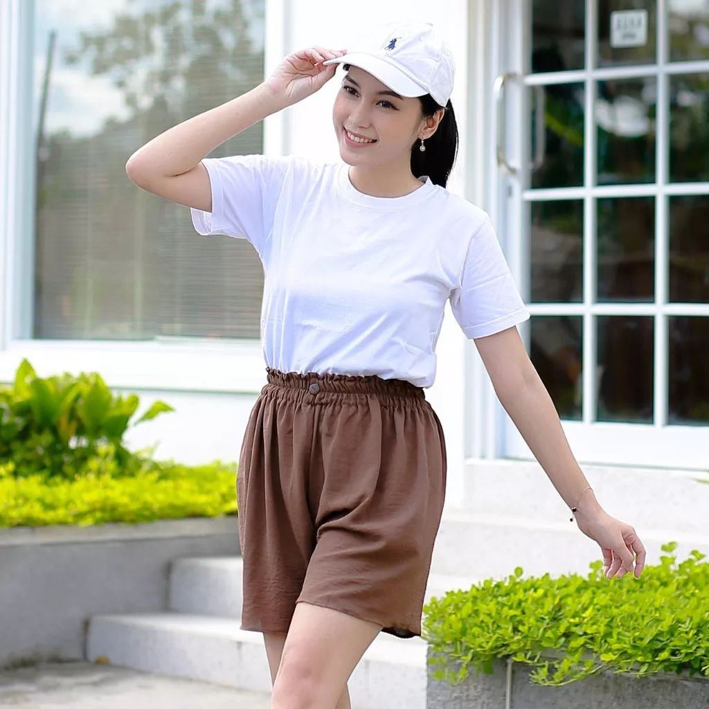 Celana Hotpants Wanita Crinkle Airflow Celana Pendek Kancing