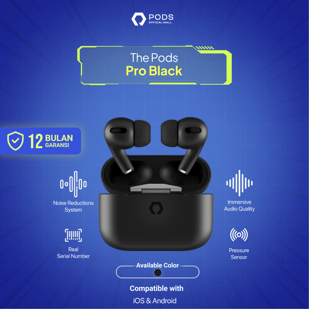 The Pods Pro Black 2024 [LIMITED EDITION] Wireless Charging Case (Highest Version) By Pods Indonesia