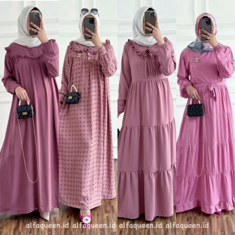 Dress / Gamis Edisi Dusty Pink Rose Polos | Cotton Katun Toyobo Santorini Rayon Viscose Twill Crinkl