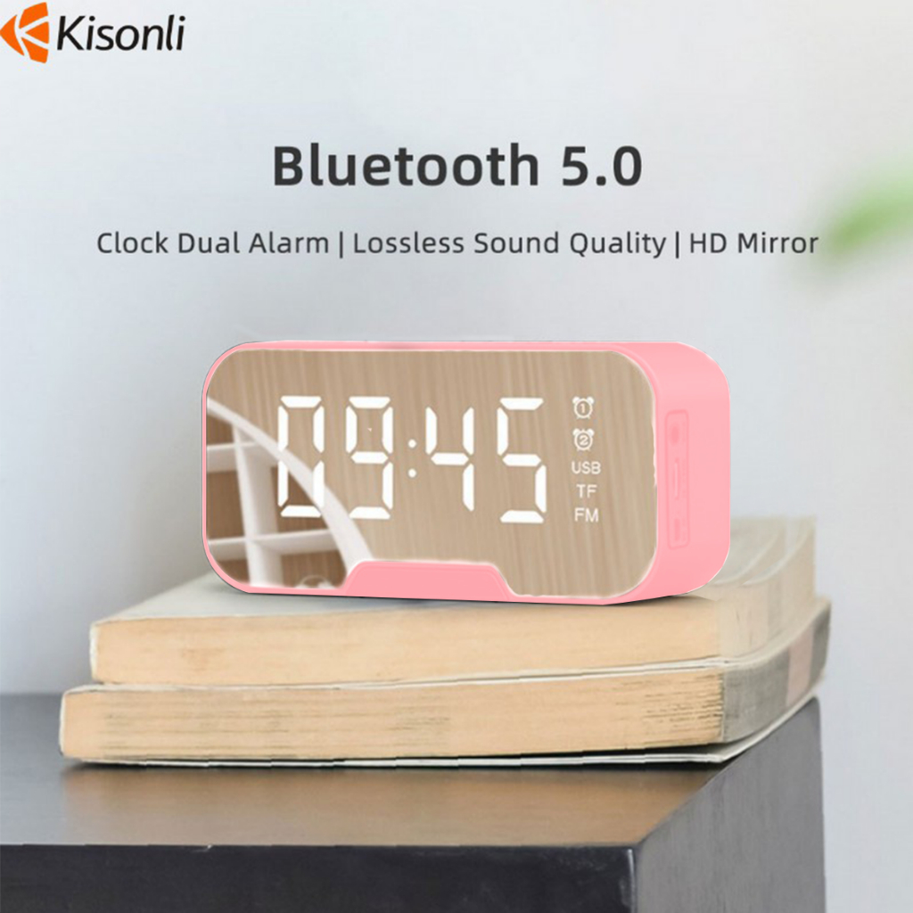 Speaker Bluetooth Jam Alarm Radio Dual Bass Portable Versi 5.0 Q5-PINK - XOBOX