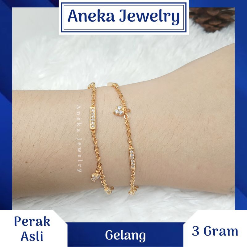 Gelang Holo Mata Baris Gantung Love, Perak 925