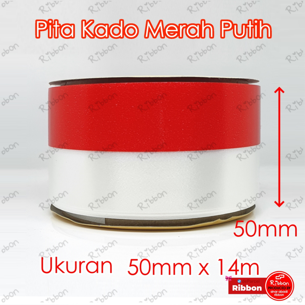 

Pita Kado MERAH - PUTIH 5cm Ribbon 50mm x 14m Bendera Indonesia Merdeka 5CM 2