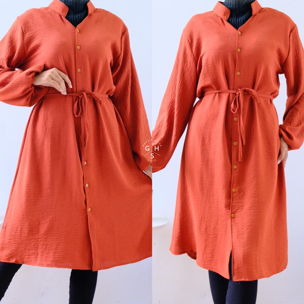 VICTORY TUNIK TALI FULL KANCING DRESS ATASAN WANITA CRINCLE AIRFLOW PREMIUM (DBY)