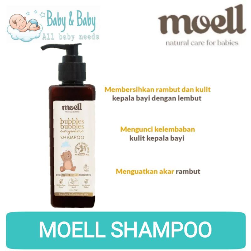 Moell Bubbles Bubbles Everywhere Shampoo 185gr / Shampoo Natural Organic / Shampoo Bayi Dan Anak / SLS Free Alkohol Free