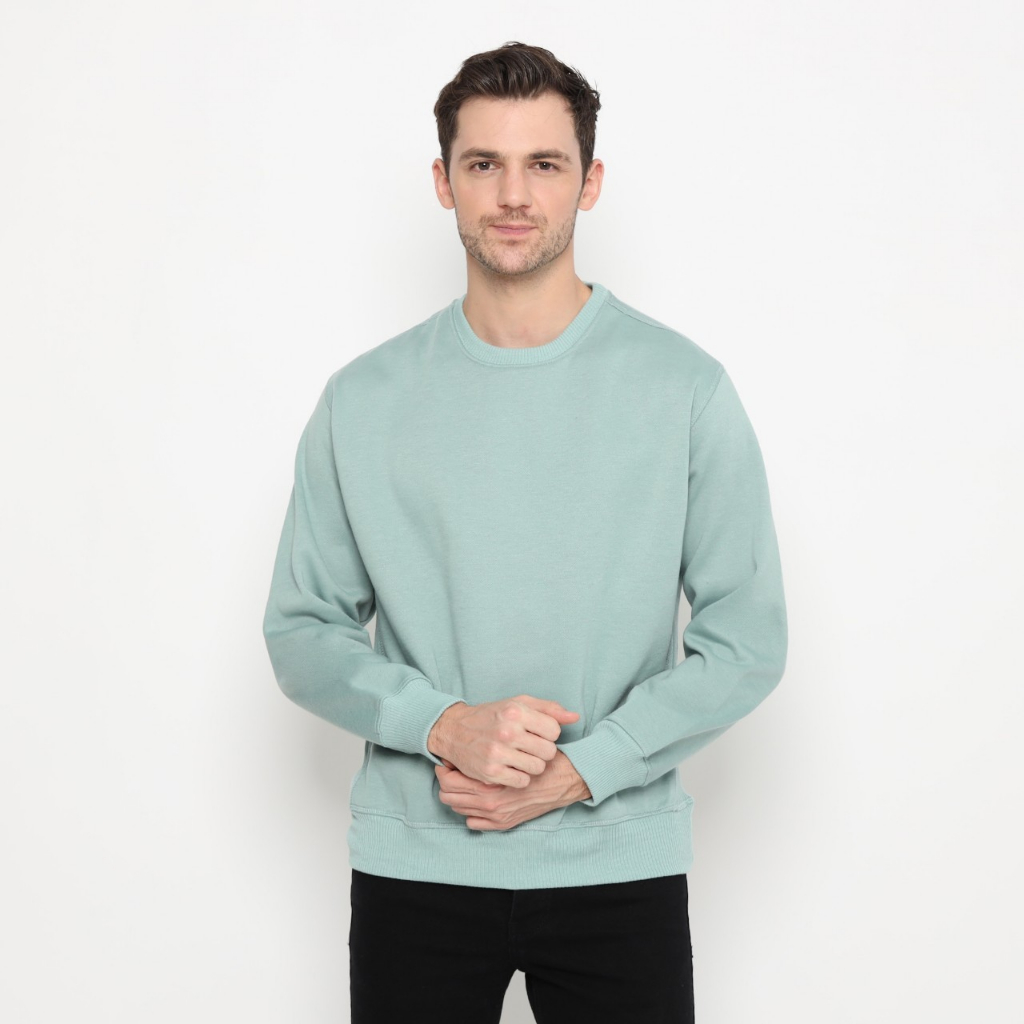 Sweater Crewneck Korea Oversize Panjang Unisex Warna Hijau Sage