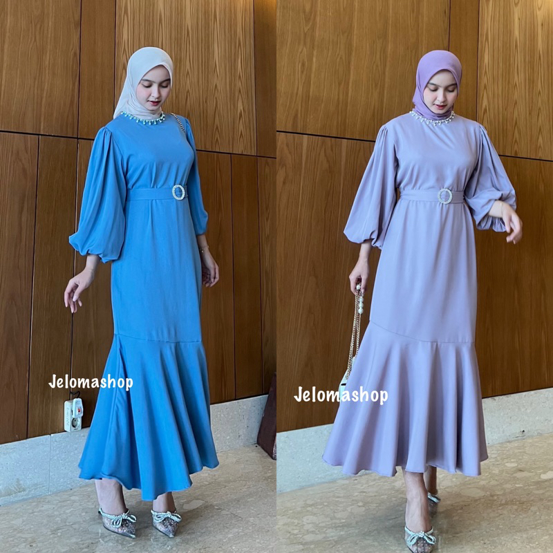 Rebecca maxi dress shakila premium free belt gamis pesta kondangan