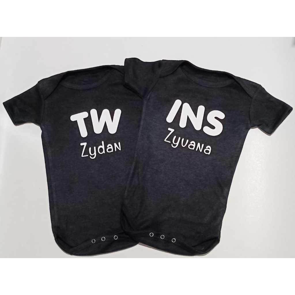 Baju Bayi Kembar TWINS GRATIS CUSTOM NAMA Jumper Baby Newborn Set Pakaian Anak Lucu Custom Tulisan R
