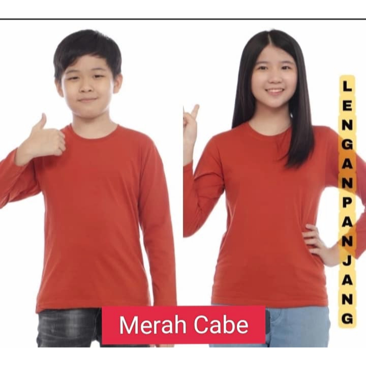 Kaos Polos Anak Lengan Panjang warna Merah Cabe - Kaos Oblong Polos Anak Lengan Panjang - Kaos Polos