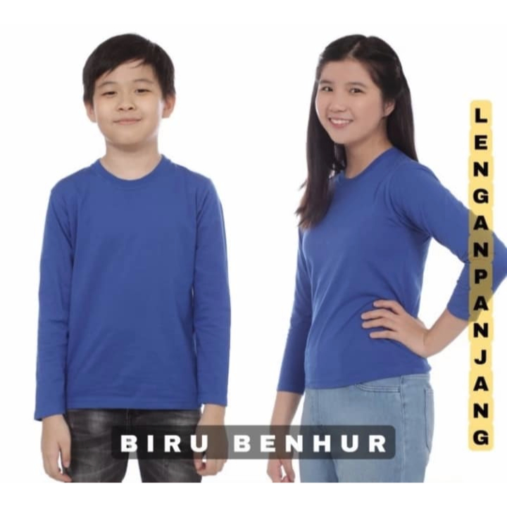 Kaos Polos Anak Lengan Panjang warna Biru Benhur - Kaos Oblong Polos Anak Lengan Panjang - Kaos Polo
