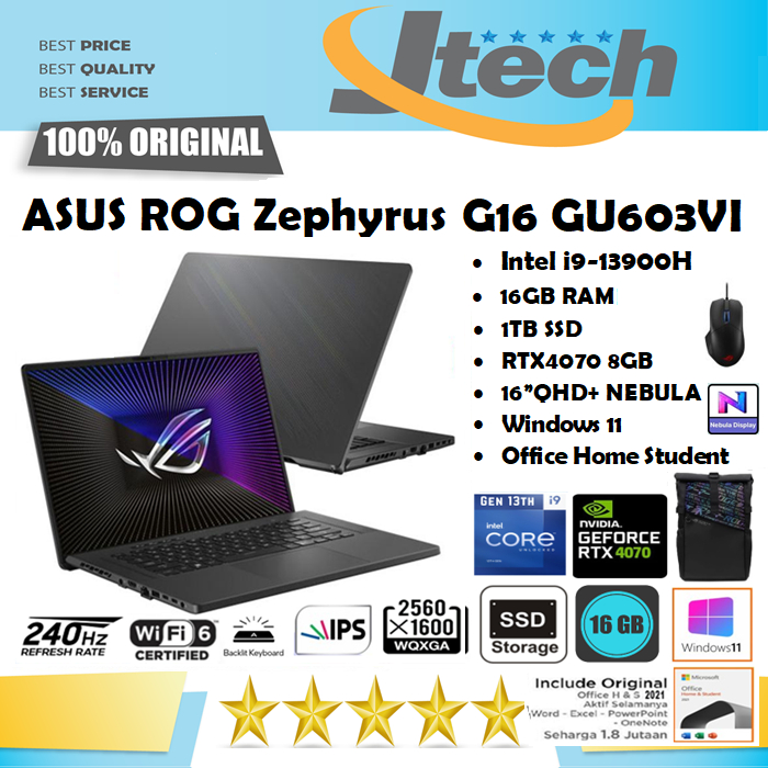 ASUS ROG Zephyrus G16 GU603VI - i9-13900H - RTX4070 8GB - 1TB SSD - 16GB - 16&quot;QHD+ IPS 240Hz - W11 - OHS