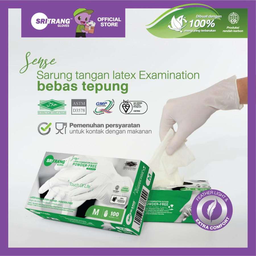 Sritrang Latex Exam Glove Powder Free Putih / Handscoon Sarung Tangan Safeglove