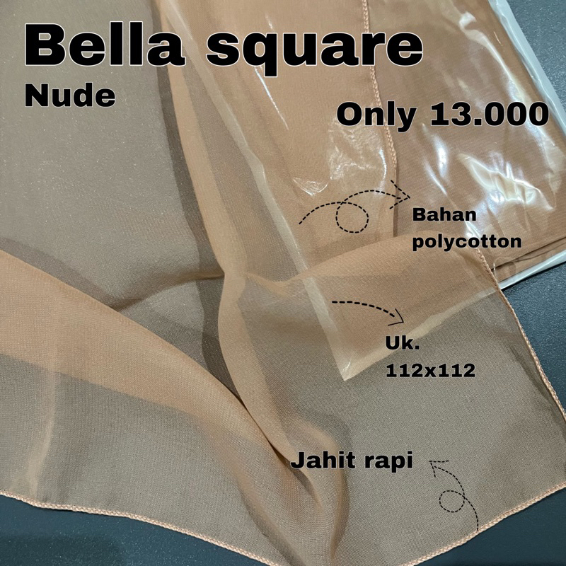 Jilbab bella square segiempat warna nude bahan polycotton premium FREE GIFT aksesoris