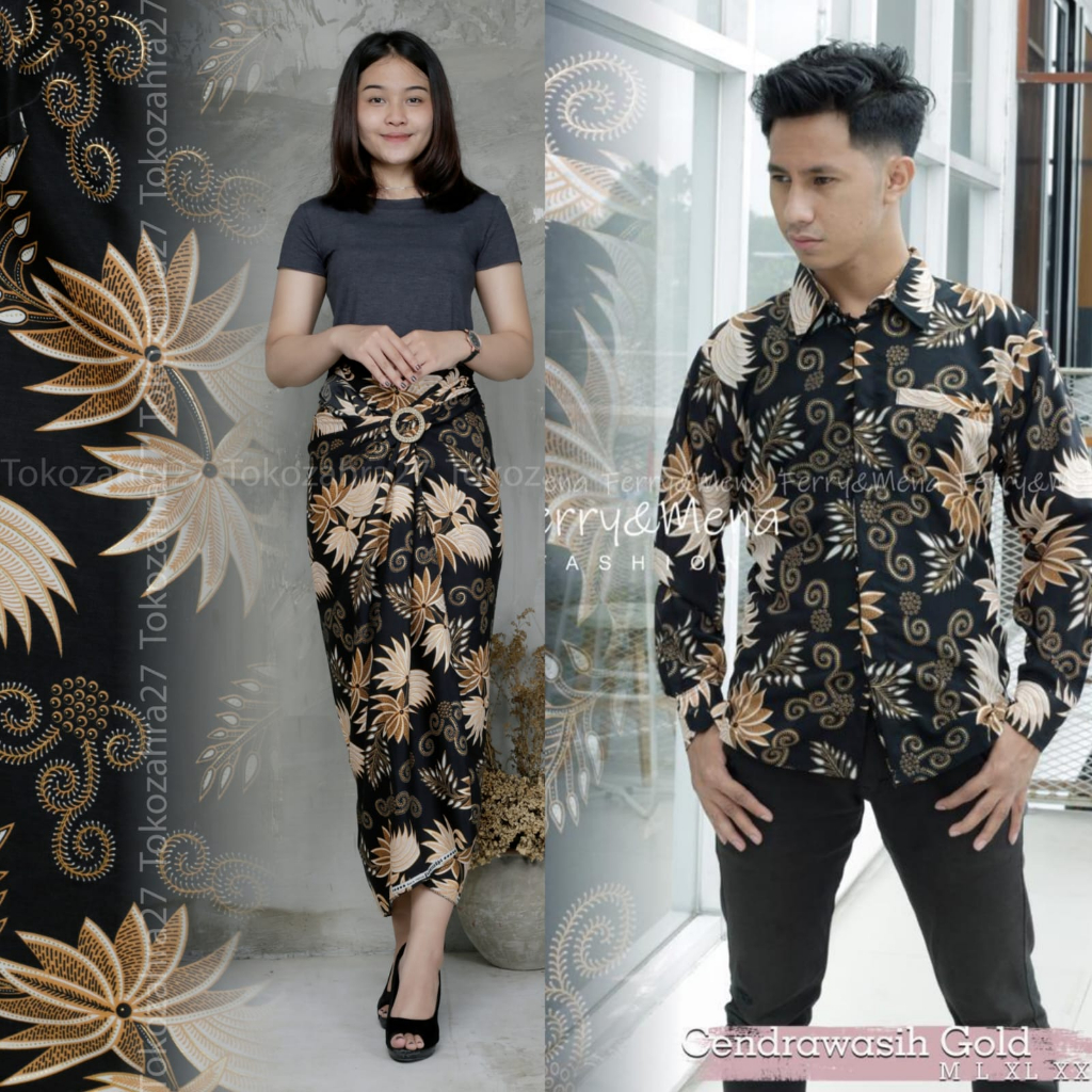 Couple Kemeja Panjang Rok lilit Batik Motif kelapa