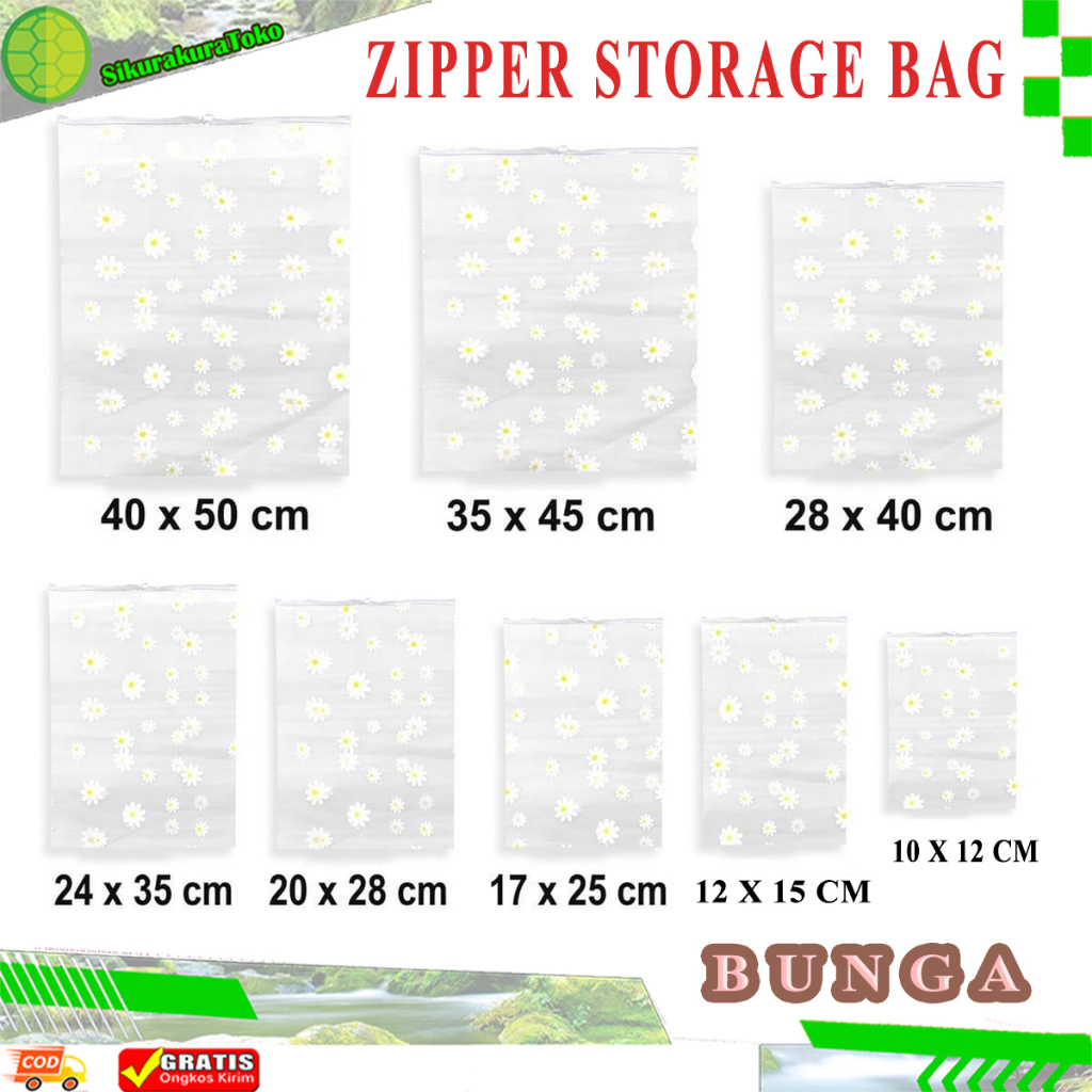 (SKR) ZIPPER STORAGE BAG BUNGA Flower Kantong Serbaguna untuk Travel Pouch Kosmetik