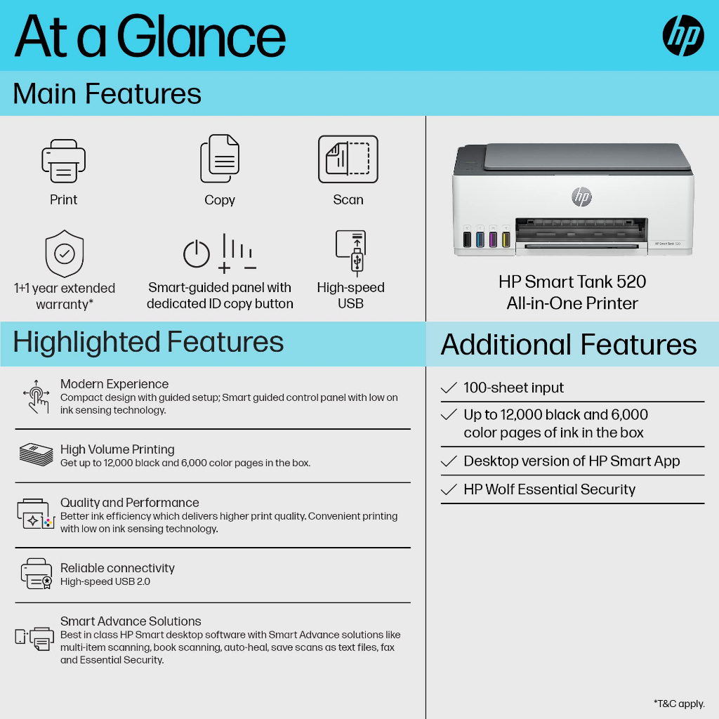 Printer HP Smart Tank 520 USB All-in-One Printer (1F3W2A) Garansi HP Indonesia