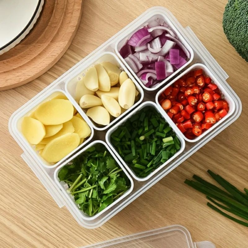 Wadah penyimpanan 6 sekat dalam 1 kotak/Storage toples penyimpanan bumbu dan sayur 6 in 1 pcs