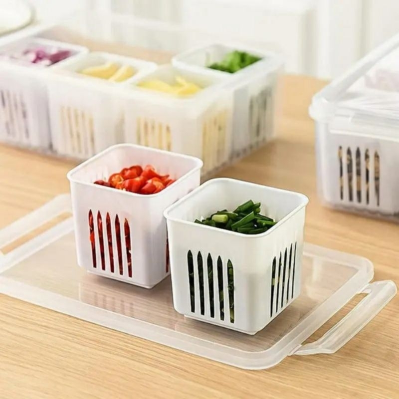 Wadah penyimpanan 6 sekat dalam 1 kotak/Storage toples penyimpanan bumbu dan sayur 6 in 1 pcs