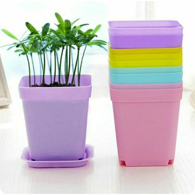 Pot Bunga Plastik Mini Pot Plus Tatakan Air Pot Tanaman Hias Vas Plastik