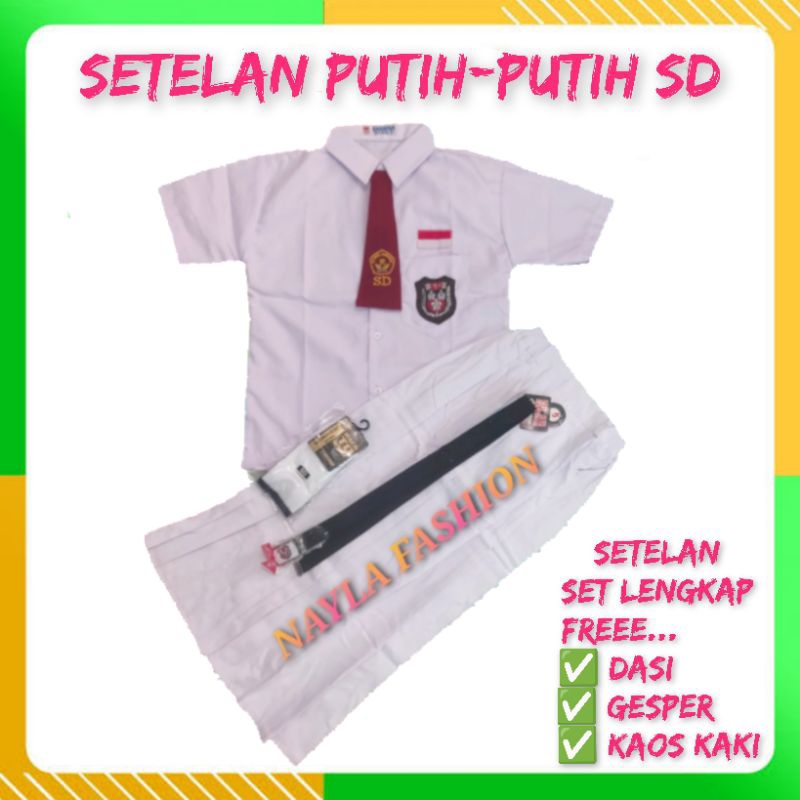 SERAGAM SEKOLAH SD SETELAN PUTIH-PUTIH PEREMPUAN KELAS 1-6 SD