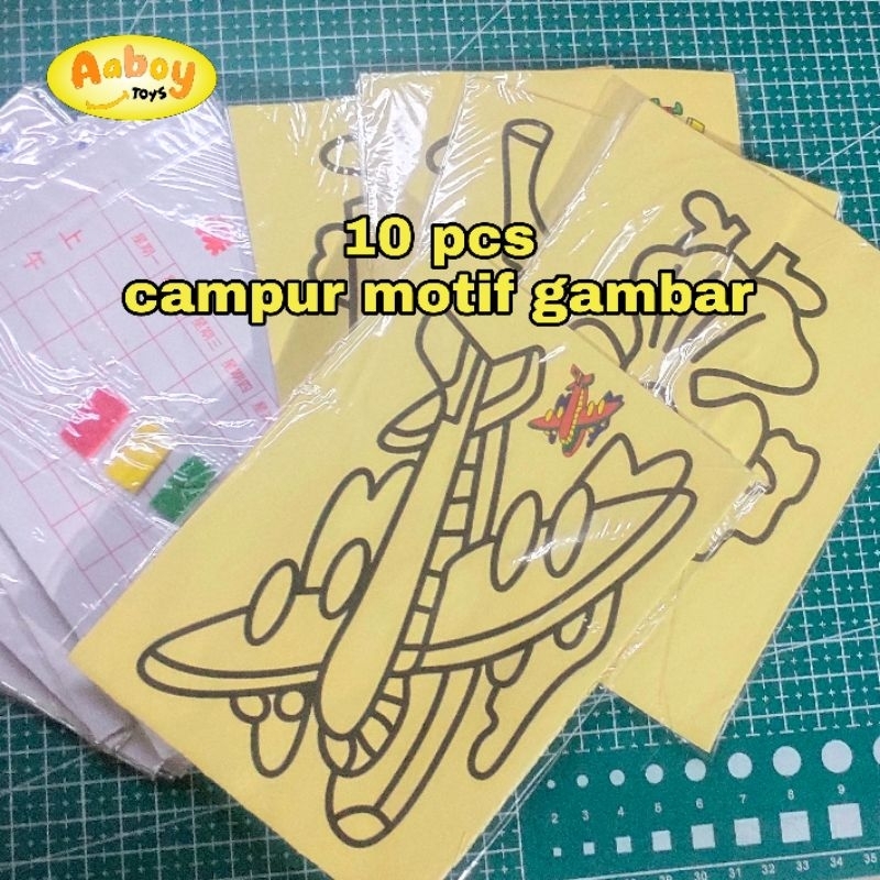 maiman anak edukasi mewarnai pasir 10 pcs campur gambar motif ukuran sedang