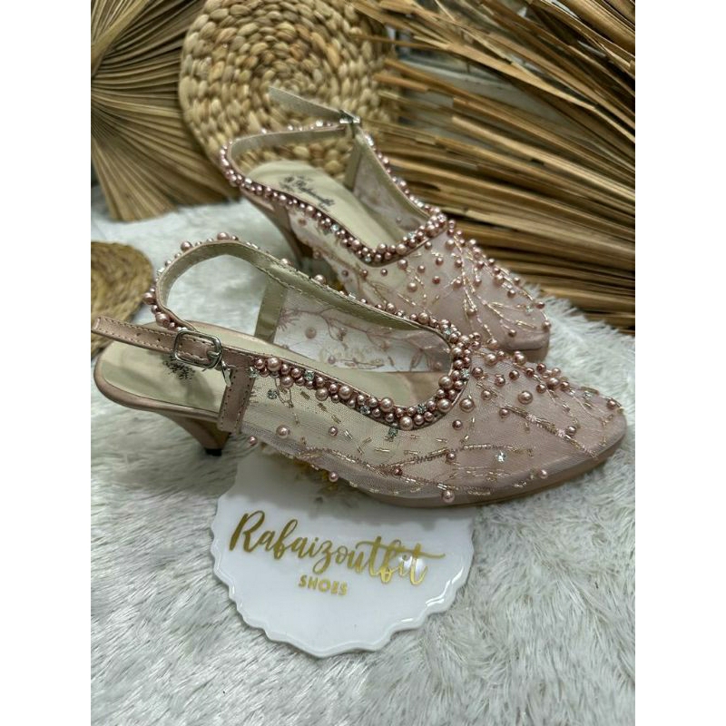 Sepatu wedding pesta Cantik Ismi rosegold 7 cm runcing