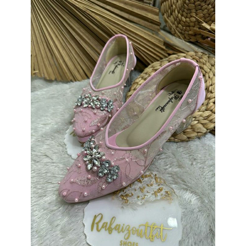 Sepatu wedding Pesta Mingka pink 5cm kaca