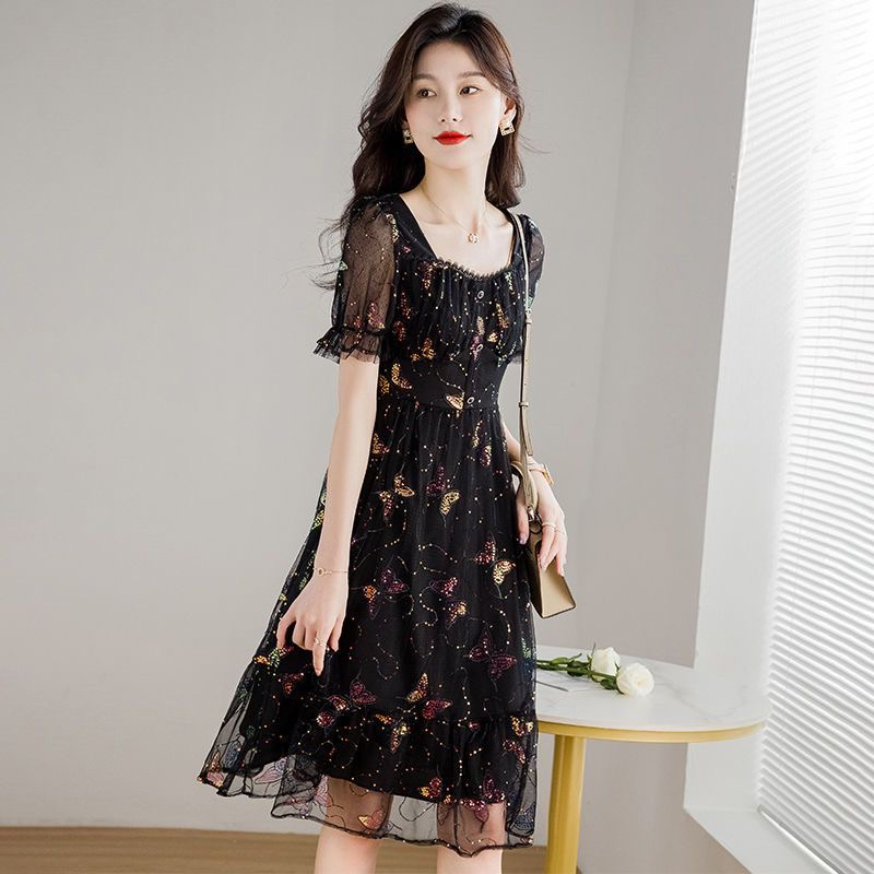 Dress Black Butterfly Rainbow M499