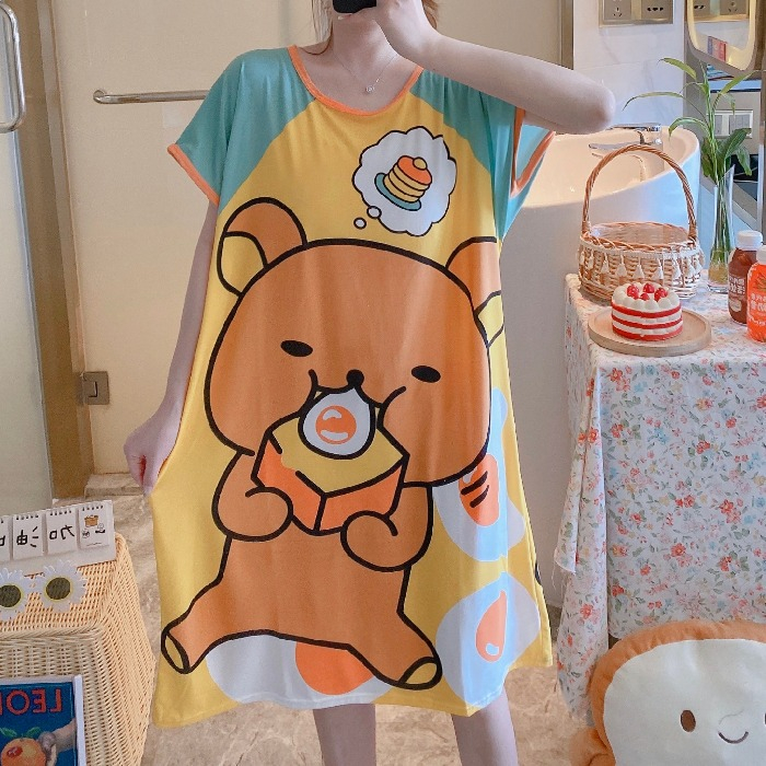 JC3008 Piyama Baju Tidur Daster Korea Big Size Cute Motif Lucu Imut Bahan Spandek Melar Longgar Laris Murah