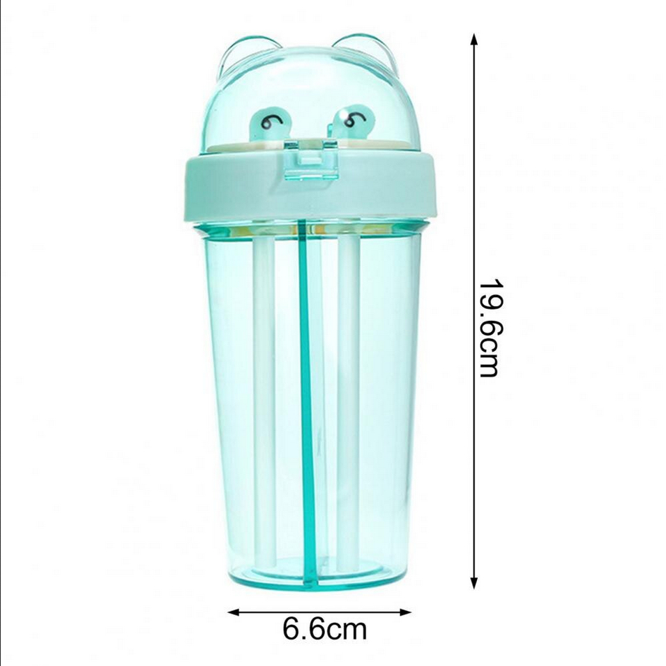 Botol Minum 420ml Air Sedotan 2 Sisi Sekat Free Sticker Bpa Free / Botol Minum Dua Sisi Sedotan