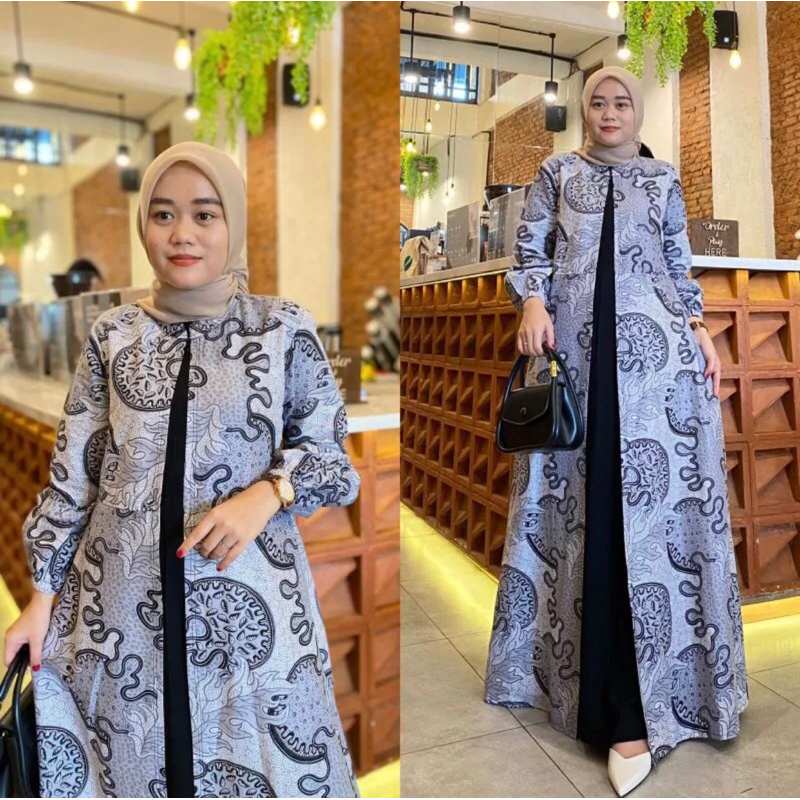 Gamis Batik Modern Sopal Kombinasi Polos Ameena 02