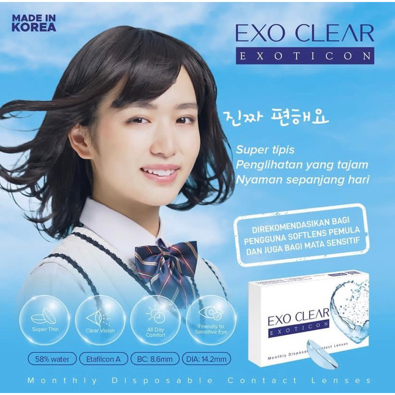 SOFTLENS EXO CLEAR / Softlens bening / Softlens minus / Diameter 14.2mm / FREE LENSCASE