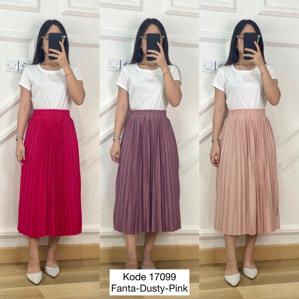 17099 ROK PLISKET PLEADS 7/8 BANGKOK PREMIUM ROK PENDEK SETENGAN TIANG BAWAHAN WANITA PLISKET PREMIU