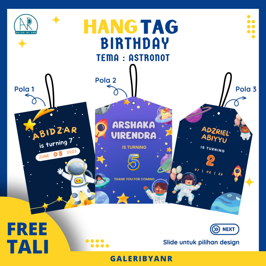 D05 Hangtag birthday Astronot ulang tahun Custom | Hang tag tasyukuran aqiqah khitan baby born label